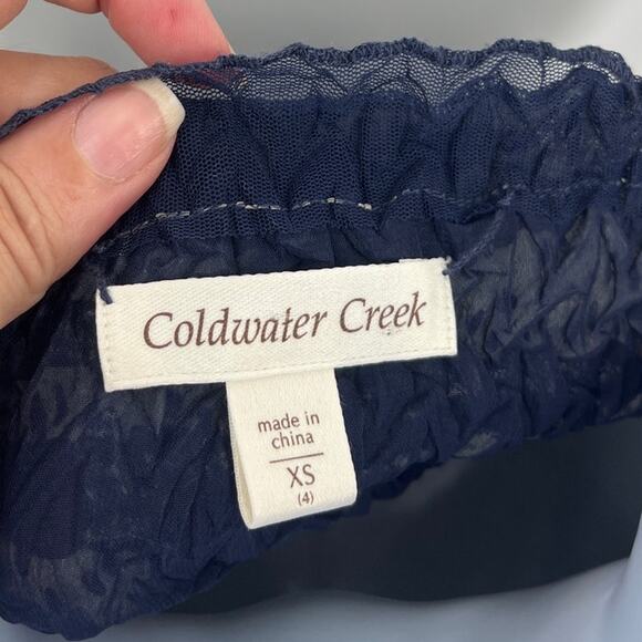 Coldwater Creek Mesh Lace Womens Top 4 Boho Resort Animal Pleated Artsy Chiffon - Picture 8 of 10